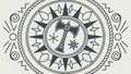 Nordic Axe and Shield Emblem with Rune-like Patterns, vector design Generative AI Royalty Free Stock Photo