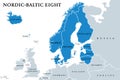 Nordic-Baltic Eight NB8 member states political map Royalty Free Stock Photo