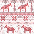 Nordic Christmas pattern with stars, snowflakes, horses in cross stitch