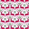 Nordic Christmas seamless pattern with reindeer and birds