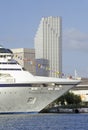 Nordic Empress cruise ship and Miami skyline, Port of Miami, Miami, Florida