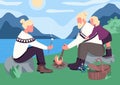 Nordic family picnic flat color vector illustration