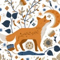 Nordic fox seamless vector pattern.