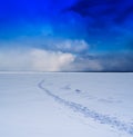 Nordic frozen fishing lake landscape