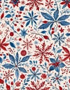 Nordic Harmony, Red and Blue Scandinavian Folk Art Pattern