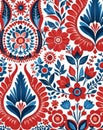 Nordic Harmony, Red and Blue Scandinavian Folk Art Pattern