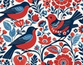 Nordic Harmony, Red and Blue Scandinavian Folk Art Pattern