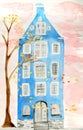 Nordic house architecture illustration hand painted