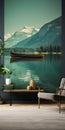 Nordic Lake Wall Mural: Rustic Canoe Print With Subtle Irony Royalty Free Stock Photo