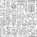 Nordic Ornament. Forest Animals, Folk Background. Seamless pattern for your design