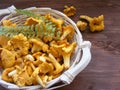 Nordic and russian cuisine : chanterelle mushroom close up