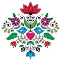 Scandianvian traditional folk art vector design with flowers and birds, inspired by traditional embroidery patterns from Sweden Royalty Free Stock Photo