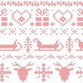 Nordic seamless stitched christmas pattern with santas sleigh, reindeer, snowflakes and stars