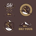 Nordic skiing vector emblems, labels, badges, logos set