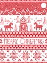 Nordic style and inspired by Scandinavian cross stitch craft merry Christmas pattern in red and white including winter wonderland