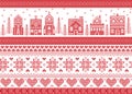 Nordic style and inspired by Scandinavian cross stitch craft merry Christmas pattern in red and white including winter wonderland