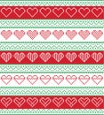 Nordic style and inspired by Scandinavian cross stitch craft seamless Christmas pattern in red and white and green