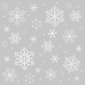 Nordic style seamless winter pattern with white snowflakes and gray background Royalty Free Stock Photo