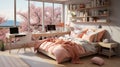 Nordic style teenage girl room. AI Generated Royalty Free Stock Photo