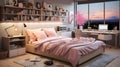 Nordic style teenage girl room. AI Generated Royalty Free Stock Photo