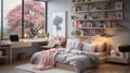 Nordic style teenage girl room. AI Generated Royalty Free Stock Photo