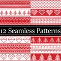 Nordic style vector semaless christmas patterns inspired by Scandinavian Christmas, festive winter in cross stitch with heart Royalty Free Stock Photo