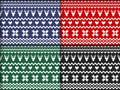 Nordic traditional seamless patterns in different colors. Norway Christmas sweater. Knitted Christmas pattern with deers, hearts Royalty Free Stock Photo