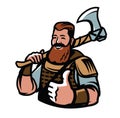 Nordic viking mascot. Warrior, barbarian sport logo vector illustration