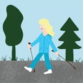 Woman doing nordic walking in the park, raster