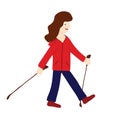 Young woman doing nordic walking, raster illustration isolated