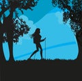 Nordic walking - active woman exercising outdoo