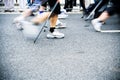 Nordic walking on city marathon, motion blur Royalty Free Stock Photo