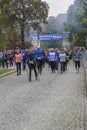 Nordic walking An elderly man pulled ahead Sport holiday, marathon in Germany, Magdeburg, oktober 2015 Royalty Free Stock Photo