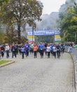 Nordic walking Men and women with smiles Sport holiday, marathon in Germany, Magdeburg, oktober 2015 Royalty Free Stock Photo