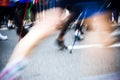 Nordic walking race in city, motion Royalty Free Stock Photo