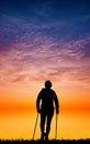 Nordic walking silhouette at sunset Royalty Free Stock Photo