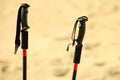 Nordic walking. sticks on a sandy beach Royalty Free Stock Photo