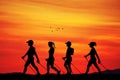 Nordic walking at sunset Royalty Free Stock Photo