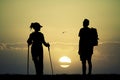 Nordic walking at sunset Royalty Free Stock Photo