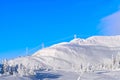 Nordic winter landscape. Panoramic view of the covered with frost trees in the snowdrifts. Royalty Free Stock Photo