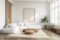 Nordic Zen: Scandinavian Style White Sofa Set Bringing Peace to a Contemporary Living Room. Generative AI