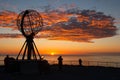 Nordkapp. Globe Monument at North Cape, Norway. Midnight at Nordkapp