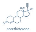 Norethisterone norethindrone progestogen hormone drug. Used in contraceptive pills and for a number of other indications..