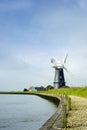 Norfolk Broads black and white windmill landscape Royalty Free Stock Photo