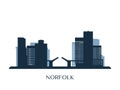 Norfolk skyline, monochrome silhouette. Royalty Free Stock Photo
