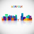 Norfolk skyline silhouette in colorful geometric style. Royalty Free Stock Photo
