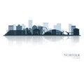 Norfolk skyline silhouette with reflection. Royalty Free Stock Photo