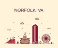 Norfolk skyline Virginia USA vector linear style Royalty Free Stock Photo