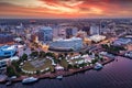 Norfolk, Virginia, USA downtown city skyline from over the Elizabeth River Royalty Free Stock Photo