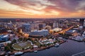 Norfolk, Virginia, USA downtown city skyline from over the Elizabeth River Royalty Free Stock Photo